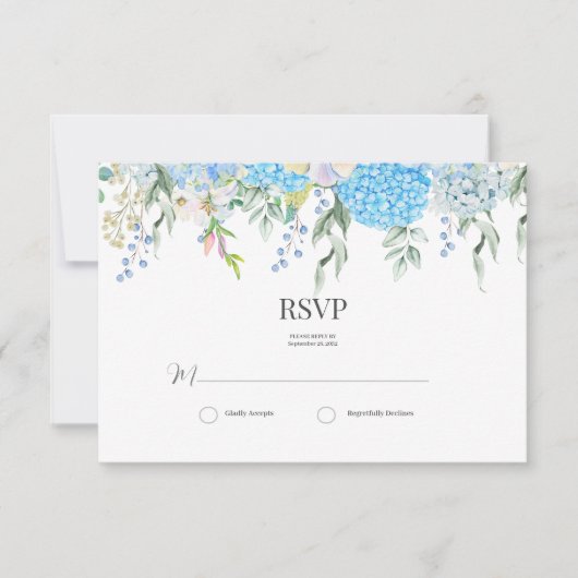 Blue Hydrangea RSVP Kaartje (Voorkant)