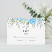 Blue Hydrangea RSVP Kaartje (Staand voorkant)