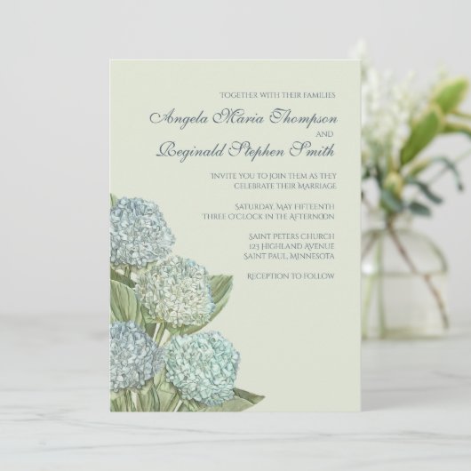 Blue Hydrangea/Sage Green Kaart (Staand voorkant)