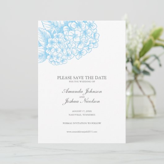 Blue Hydrangea Save the Date (Staand voorkant)