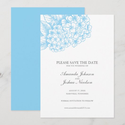 Blue Hydrangea Save the Date (Voorkant / Achterkant)