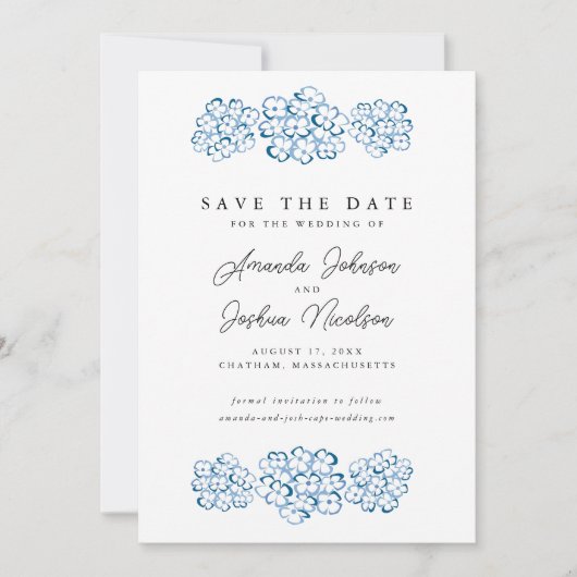 Blue Hydrangea Save the Date (Voorkant)