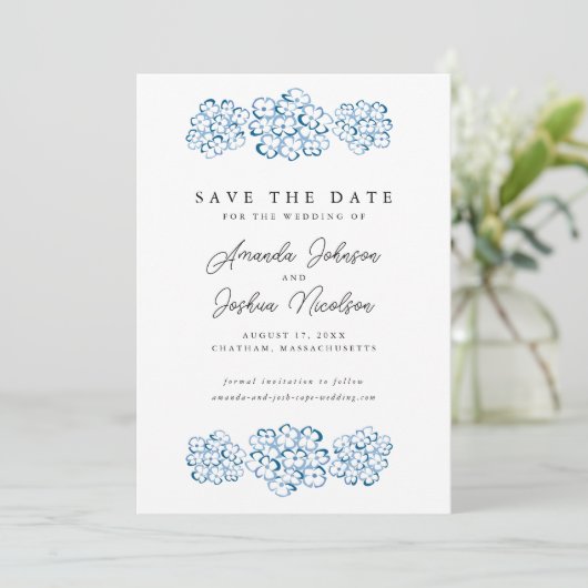 Blue Hydrangea Save the Date (Staand voorkant)