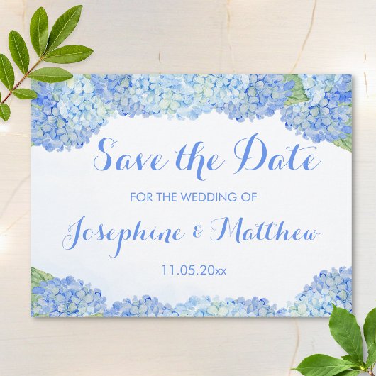 Blue Hydrangea Save the Date Aankondigingskaart
