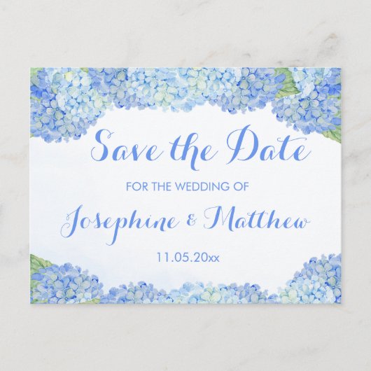 Blue Hydrangea Save the Date Aankondigingskaart (Voorkant)