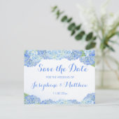 Blue Hydrangea Save the Date Aankondigingskaart (Staand voorkant)