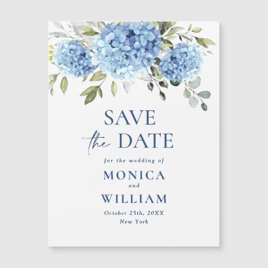 Blue Hydrangea Save the Date Magnetische Kaart (Voorkant)