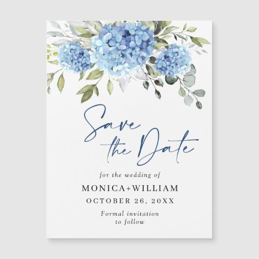 Blue Hydrangea Save the Date Magnetische Kaart (Voorkant)