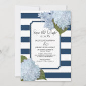 Blue Hydrangea Save the Date Wide Striped Floral Kaart (Voorkant)