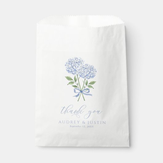 Blue Hydrangea Script Dank u Gepersonaliseerd brui Bedankzakje (Voorkant)