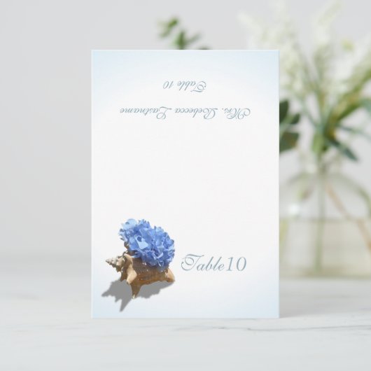 Blue Hydrangea Seashell Place Card Kaart (Staand voorkant)