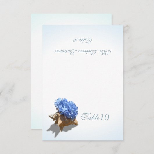 Blue Hydrangea Seashell Place Card Kaart (Voorkant / Achterkant)