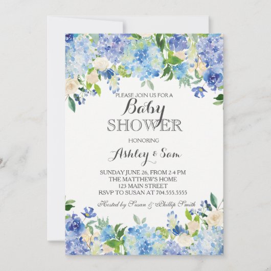 Blue hydrangea Shower Invitation Kaart (Voorkant)
