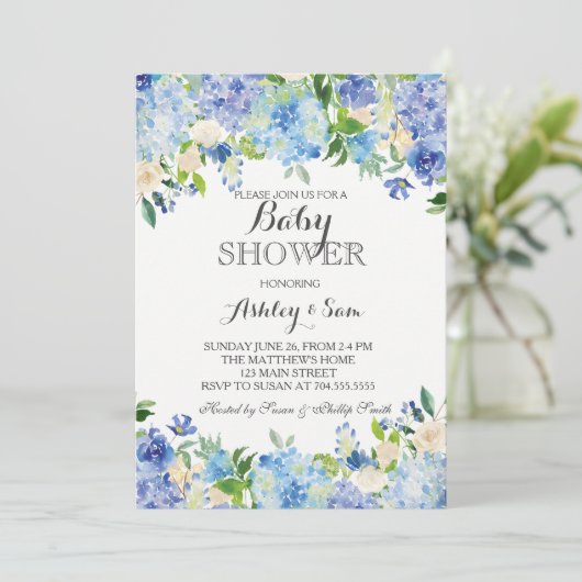 Blue hydrangea Shower Invitation Kaart (Staand voorkant)