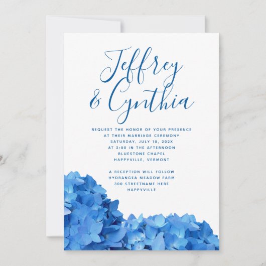 Blue Hydrangea Simple Casual Wedding Invitation Kaart (Voorkant)