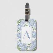 Blue Hydrangea Single Initiaal Monogram Aangepast Bagagelabel (Voorkant (verticaal))