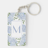 Blue Hydrangea Single Initial Monogram Custom Sleutelhanger (achterkant)