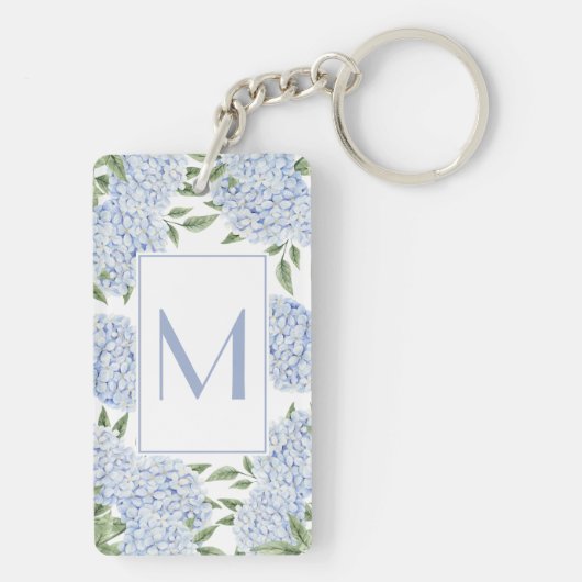 Blue Hydrangea Single Initial Monogram Custom Sleutelhanger (achterkant)