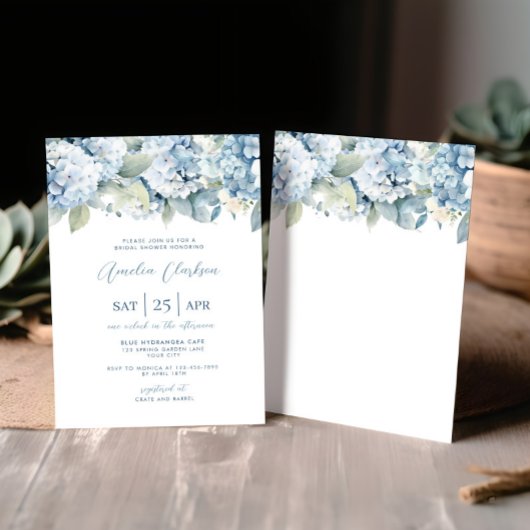 Blue Hydrangea Something Blue Bridal Shower Invite Kaart