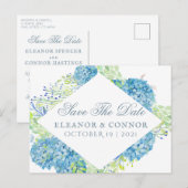 Blue Hydrangea Sophisticated Wedding Aankondigingskaart (Voorkant / Achterkant)
