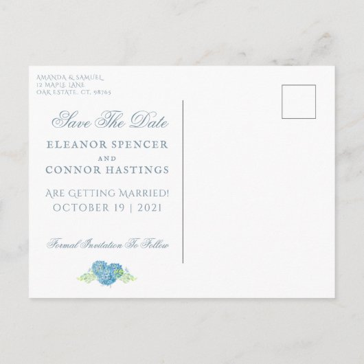 Blue Hydrangea Sophisticated Wedding Aankondigingskaart (Achterkant)