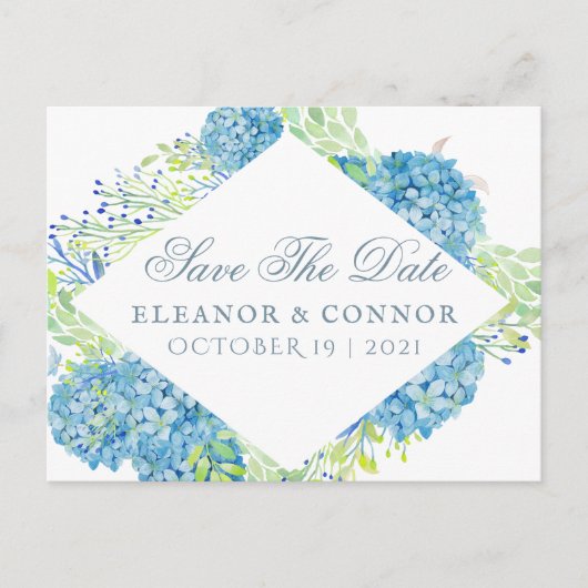 Blue Hydrangea Sophisticated Wedding Aankondigingskaart (Voorkant)