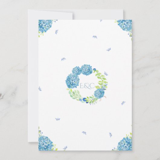 Blue Hydrangea Sophisticated Wedding Kaart (Achterkant)