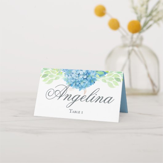 Blue Hydrangea Sophisticated Wedding Plaatskaartje (Voorkant)