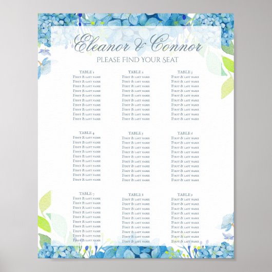 Blue Hydrangea Sophisticated Wedding Poster (Voorkant)