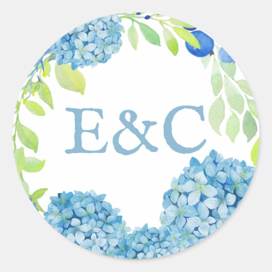 Blue Hydrangea Sophisticated Wedding Ronde Sticker (Voorkant)