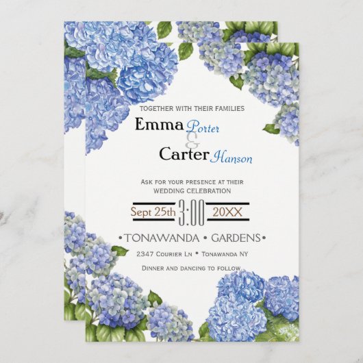 Blue Hydrangea Spring Flower Wedding Invitation Kaart (Voorkant / Achterkant)