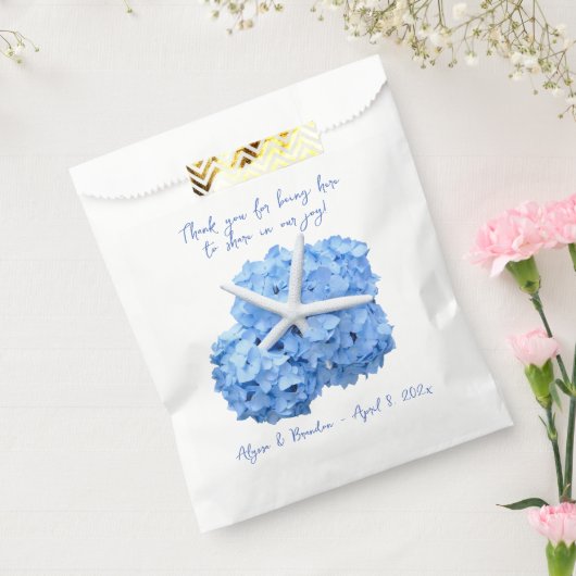 Blue Hydrangea Starfish Beach Wedding Favor Bags Bedankzakje (Gezegeld)