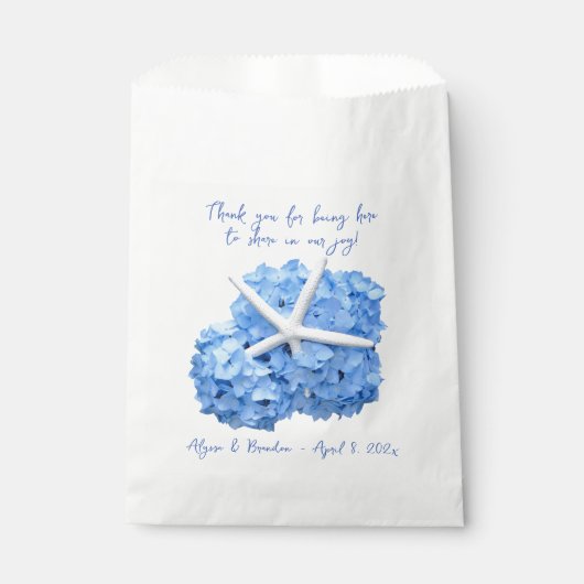 Blue Hydrangea Starfish Beach Wedding Favor Bags Bedankzakje (Voorkant)