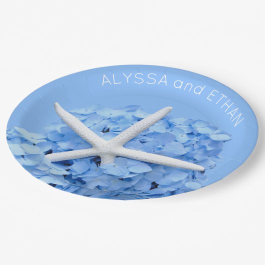 Blue Hydrangea Starfish Shower Papieren Bordje (Gekanteld)