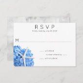 Blue Hydrangea Starfish Wedding RSVP Kaart (Voorkant / Achterkant)