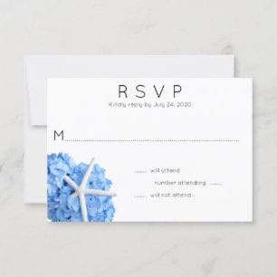Blue Hydrangea Starfish Wedding RSVP Kaart