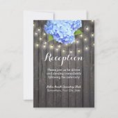 Blue Hydrangea & String Lights Barn Wood Reception Kaart (Voorkant)