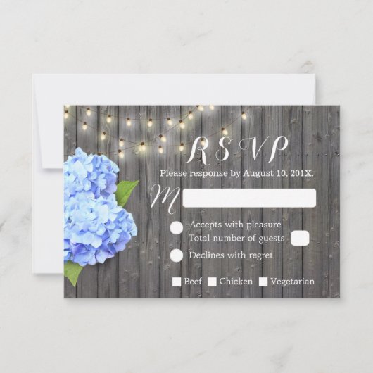 Blue Hydrangea & String Lights Barn Wood RSVP (Voorkant)