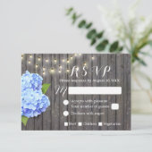 Blue Hydrangea & String Lights Barn Wood RSVP (Staand voorkant)