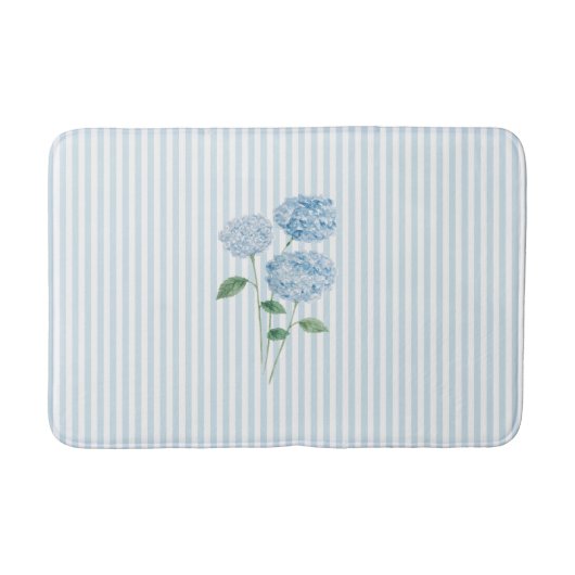Blue Hydrangea Stripe Pattern Coastal Badmat (Voorkant)