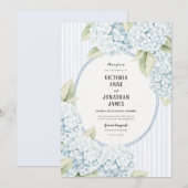 Blue Hydrangea Stripe Vintage Wedding Invitation Kaart (Voorkant / Achterkant)