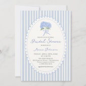 Blue Hydrangea Stripes Bridal Shower Invitation Kaart (Voorkant)