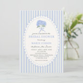 Blue Hydrangea Stripes Bridal Shower Invitation Kaart (Staand voorkant)