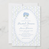 Blue Hydrangea Stripes Bridal Shower Invitation Kaart (Voorkant)