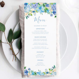 Blue Hydrangea Summer Floral Wedding Menus Menu