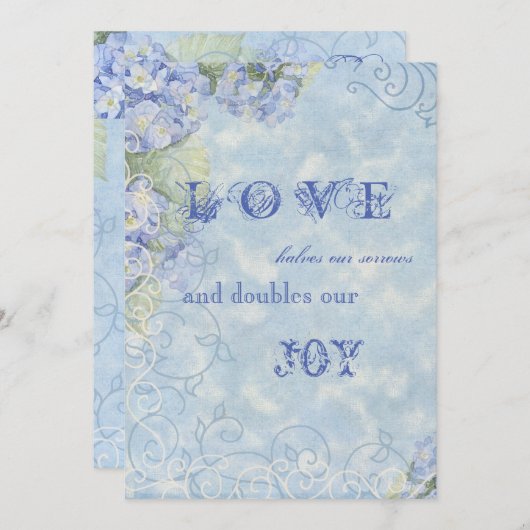 Blue Hydrangea Swirl Floral Style Invite Kaart (Voorkant / Achterkant)