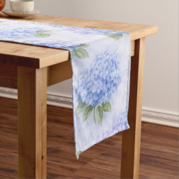 Blue Hydrangea Table Runner | Coastal Hamptons  Korte Tafelloper
