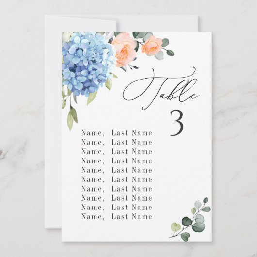 Blue Hydrangea Tafelnummer Zitkaarten Kaarten (Achterkant)