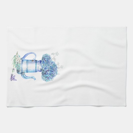 Blue Hydrangea Teapot Farmhouse Pastel Floral Theedoek (Horizontaal)