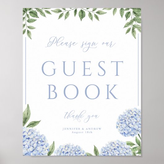 Blue Hydrangea Teken ons gastenboek bruiloft Poste Poster (Voorkant)